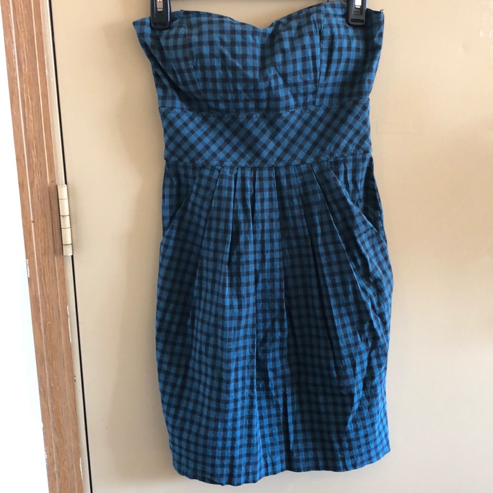 Strapless plaid dress